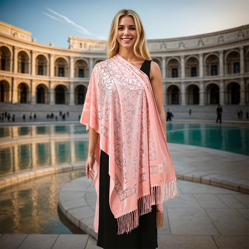 2025 NEW Fashion Women Cut Flowers Hollow Lace Gradient Flower Silk Scarf Spring Shawls and Wraps Towel Femme Beach Sjaals