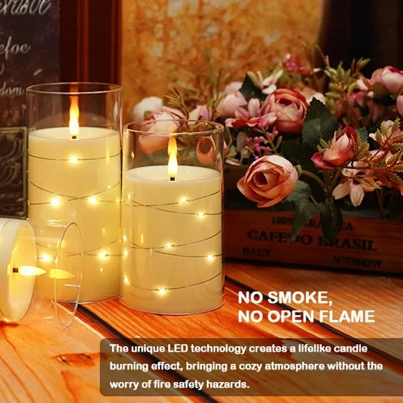 Flickering Flameless Candles for Romantic Ambiance and Home Decoration with Embedded Star String Battery Operated Candles