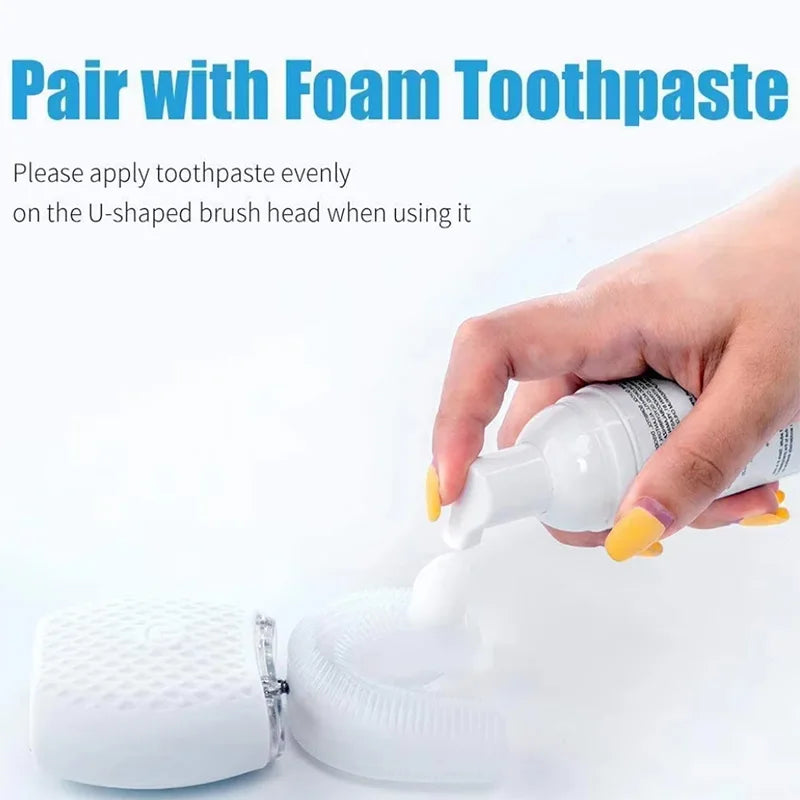 Professional Protable Electric Toothbrush Adult Automatic Rechargeable Hands Free 360 Cleaning U Shape Toothbrush