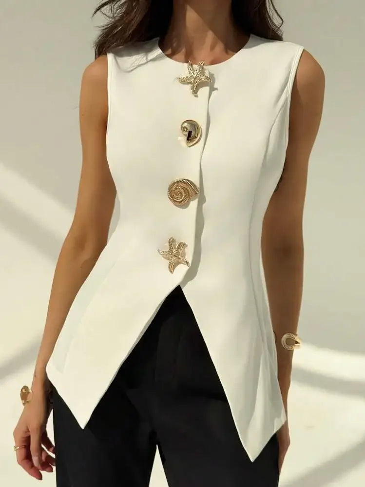 Loose Artistic Women's Vest 2025 New Style British Style V-Neck Versatile Waist-Cinching Top Polyester Fiber Outerwear