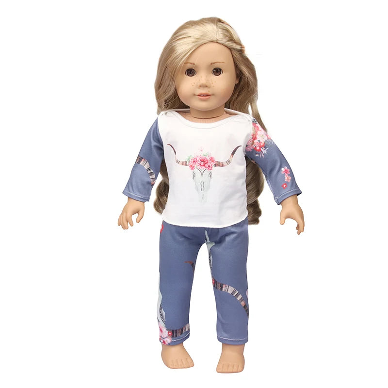 Doll Clothes Pajamas  For 43cm Baby New Born&American 18 Inch Girl Doll Unicorn Shark Cartoon Clothes Suit For Generation Doll