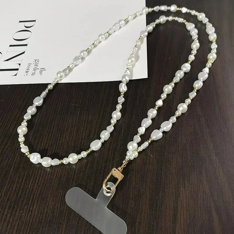 Pearl Crossbody Lanyard Women's Ins Outdoor Travel Mountain Climbing Fashion Back Chain Mobile Phone Lanyard Xiaoxiangfeng