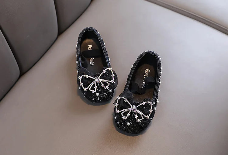 Girls Princess Shoes Glitter Luxury Party Shallow Children Ballet Flats 21-36 Elastic Band Fashion Lace Bowknot Kids Dance Shoes