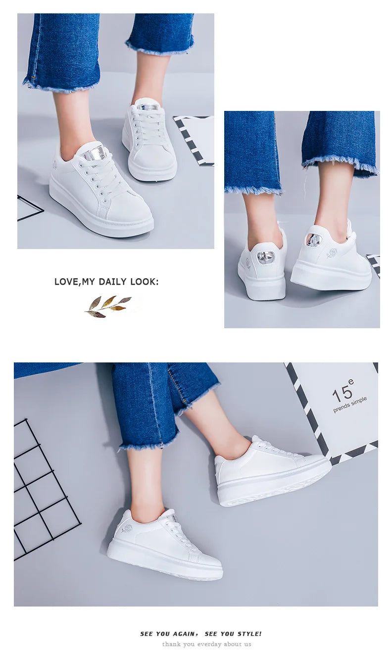 Fashion White Breathable Women Running Shoes 2023 Spring Autumn Embroidered Flower Lace-Up Casual Sneakers Zapatos De Mujer