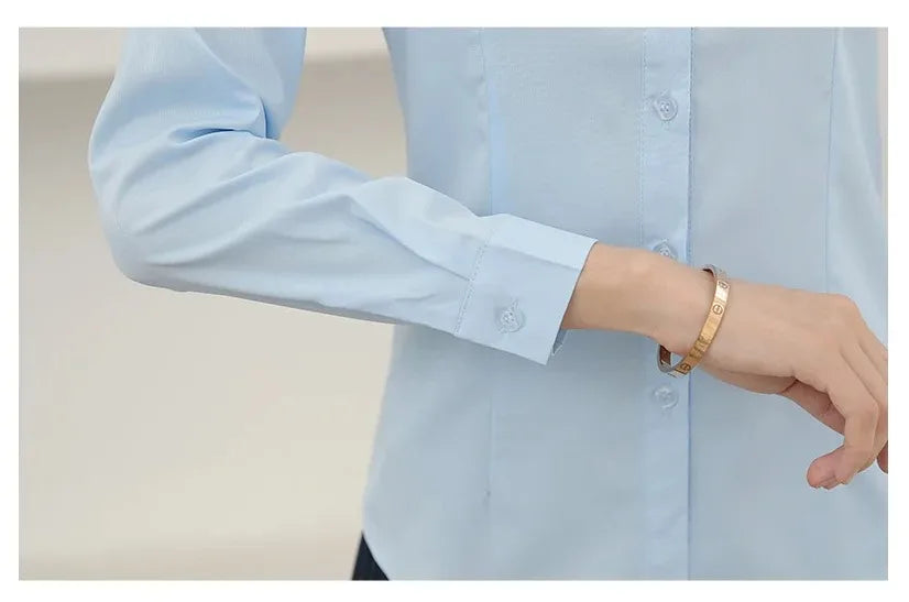 Elegant Women Shirts Woman White Shirt Long Sleeve Blouse Office Lady business Pink Shirts Button Solid Women work Blouses Tops