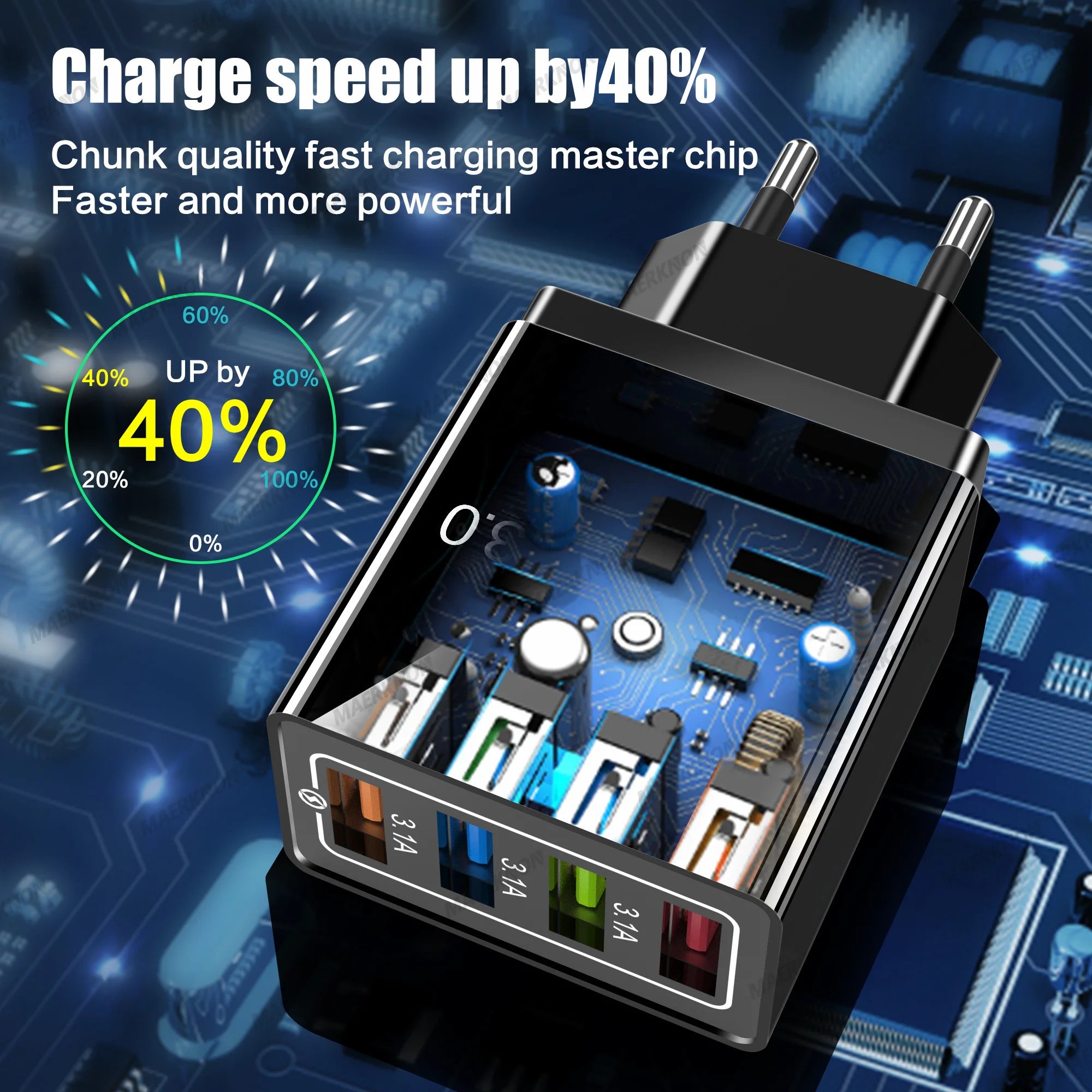 3A USB Charger 4 Ports USB Quick Charge 3.0 EU US Plug For iPhone Samsung Xiaomi Poco Fast Charging Mobile Phone Charger Adapter