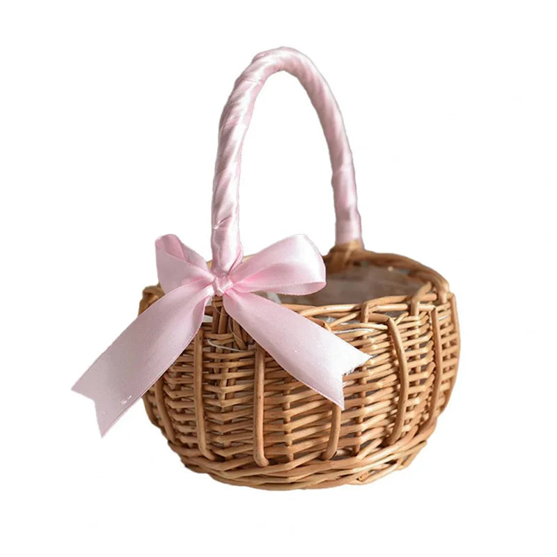 Wedding Flower Basket Bridesmaid Flower Girl Basket Vintage Hand-woven Wedding Props
