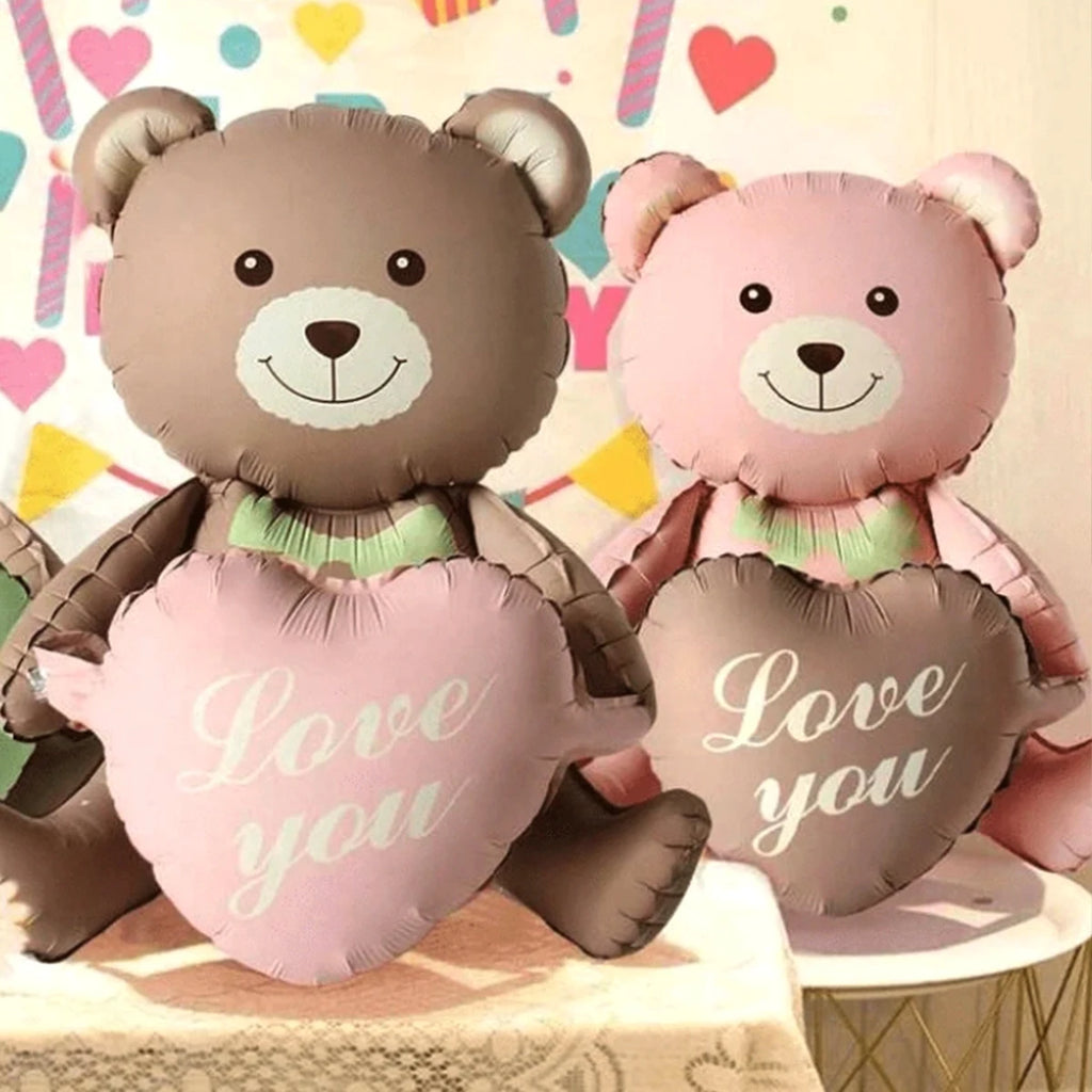3D Lying Cartoon Matte Heart Bear Aluminum Film Balloon, Suitable for Birthday Party, Valentine's Day Decoration, Baby Shower