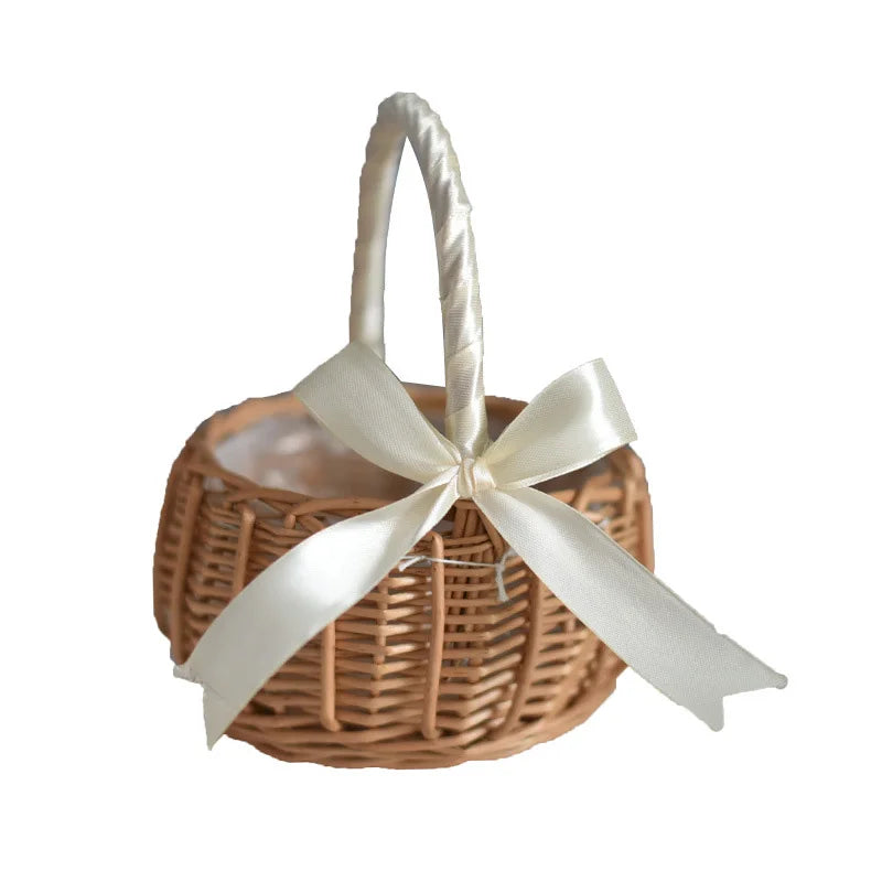 Wedding Flower Basket Bridesmaid Flower Girl Basket Vintage Hand-woven Wedding Props