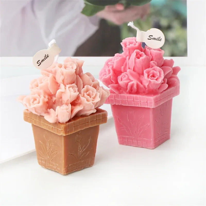 DIY Bowknot Rose Flower Candle Mold Cylinder Rose Floral Pillar Silicone Mold Wedding Decor Valentine's Day Gift Christmas decor