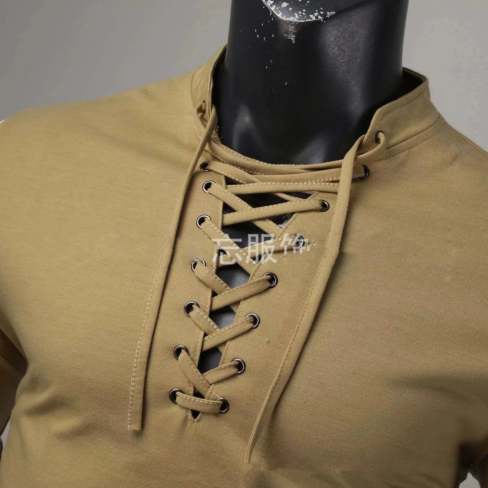 2025 Spring Autumn Men T-Shirts Mesh Patchwork Long Sleeve Top Tees Solid Lace Up V-Neck Casual Bottom Blouse Men Tees Tops