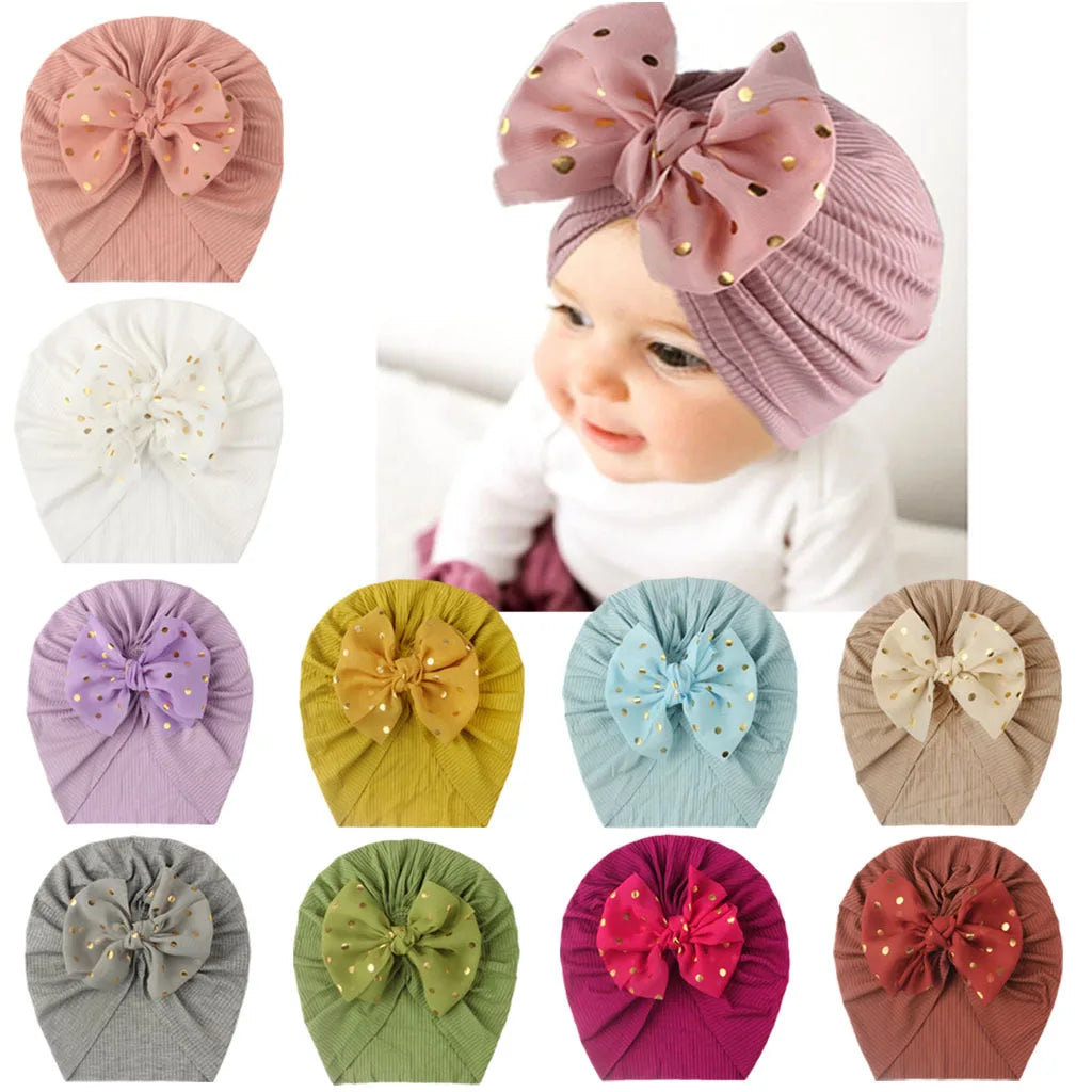 Cute Bow Baby Turban Hat Soft Elastic Kids Beanie Spring Summer Breathable Solid Color Baby Girl Bonnet Hats for Newborn Infant