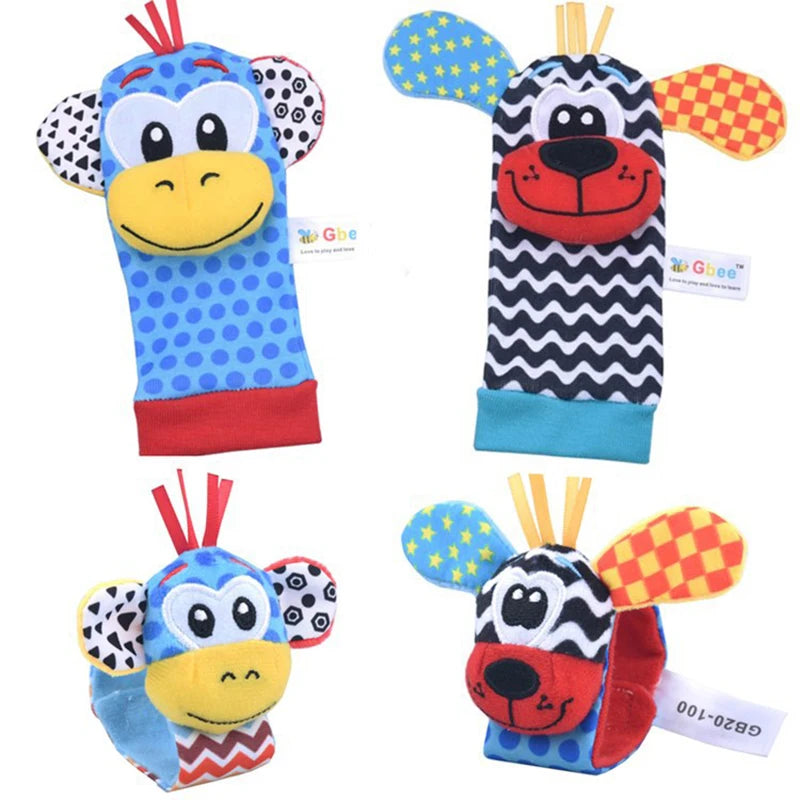 Baby Wrist Rattles Socks Newborn Animal Socks Infants Foot Finder Wrist Strap Baby Socks Sensory Toys Baby Toys 0-12 Months Gift