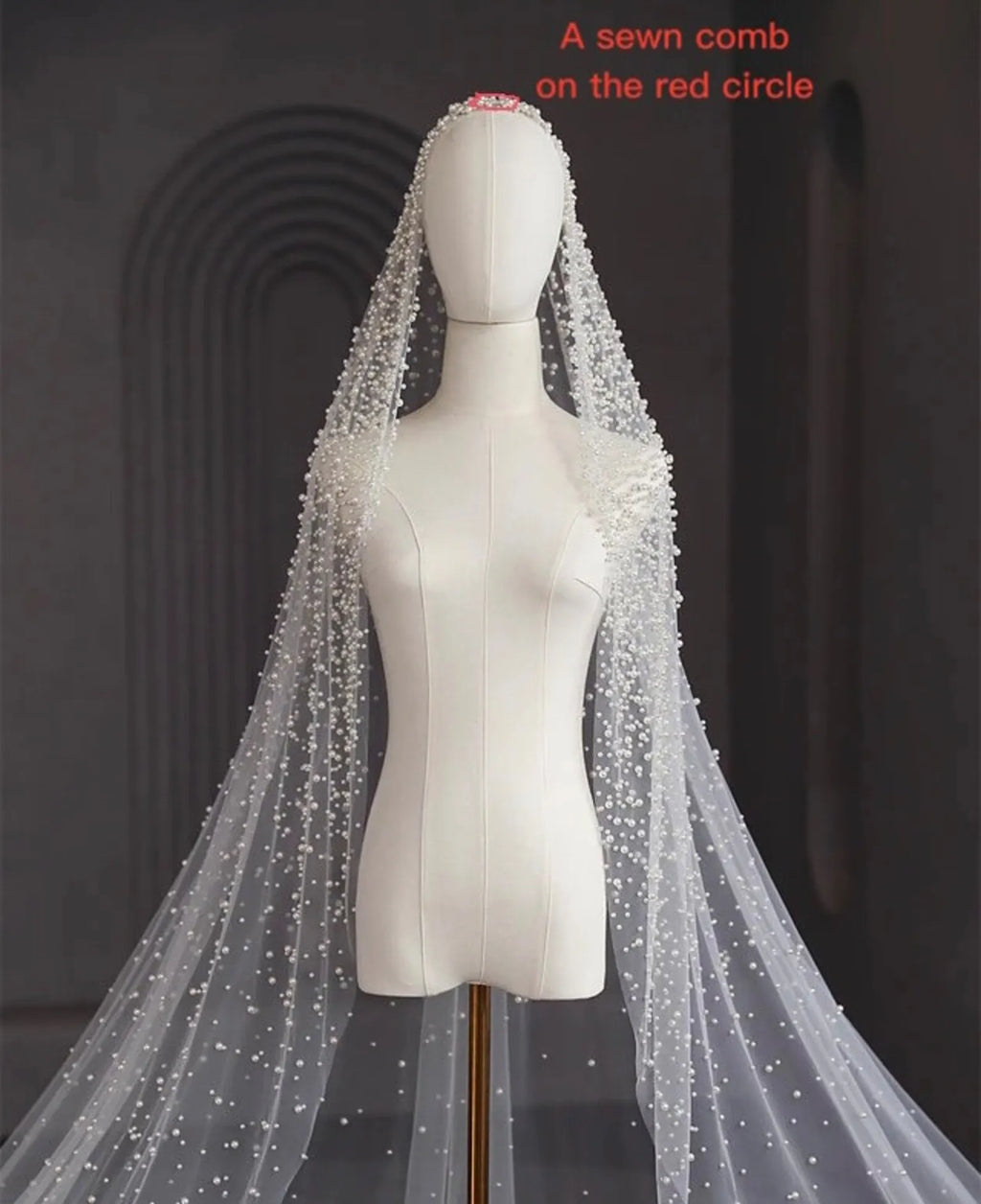 1Tier Wedding Veil With Pearls Long Luxury Bridal Veil with Comb Scattered Dense Pearls Cascading Mantilla Cathedral Custom Veil