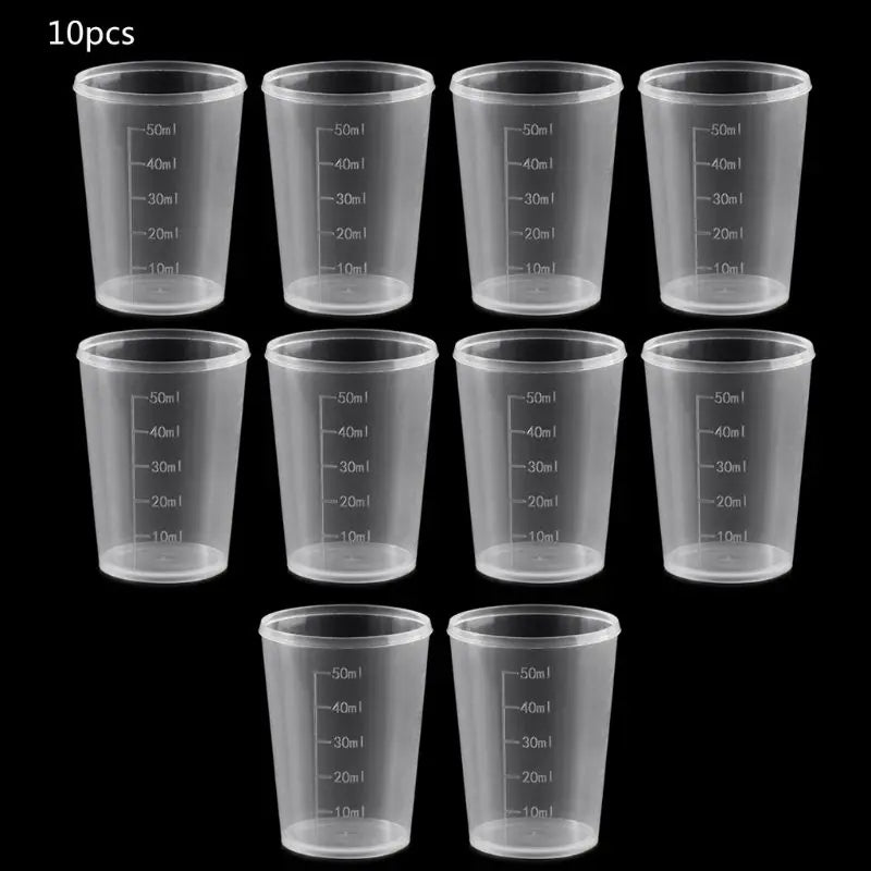 Pack of 10 Reusable 50ML Mixing Cups Plastic Measuring Cups Set with Scale for Mixing Resin Paints School Labs Supplies J60A