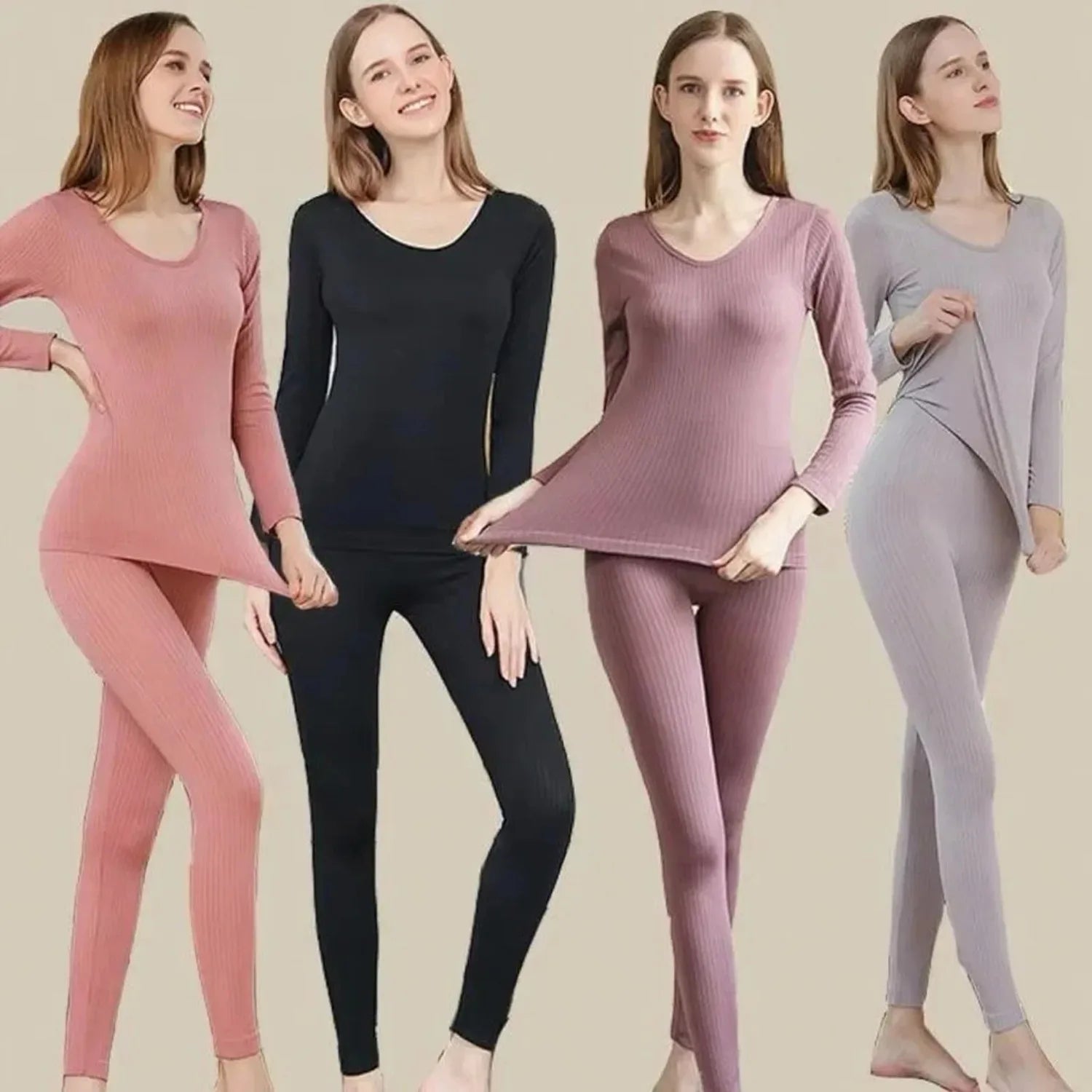 1 Set Warm Thermal Underwear Sexy Ladies Intimates Long Johns Women Shaped Sets Female Middle Collar Thermal Shaping Clothes