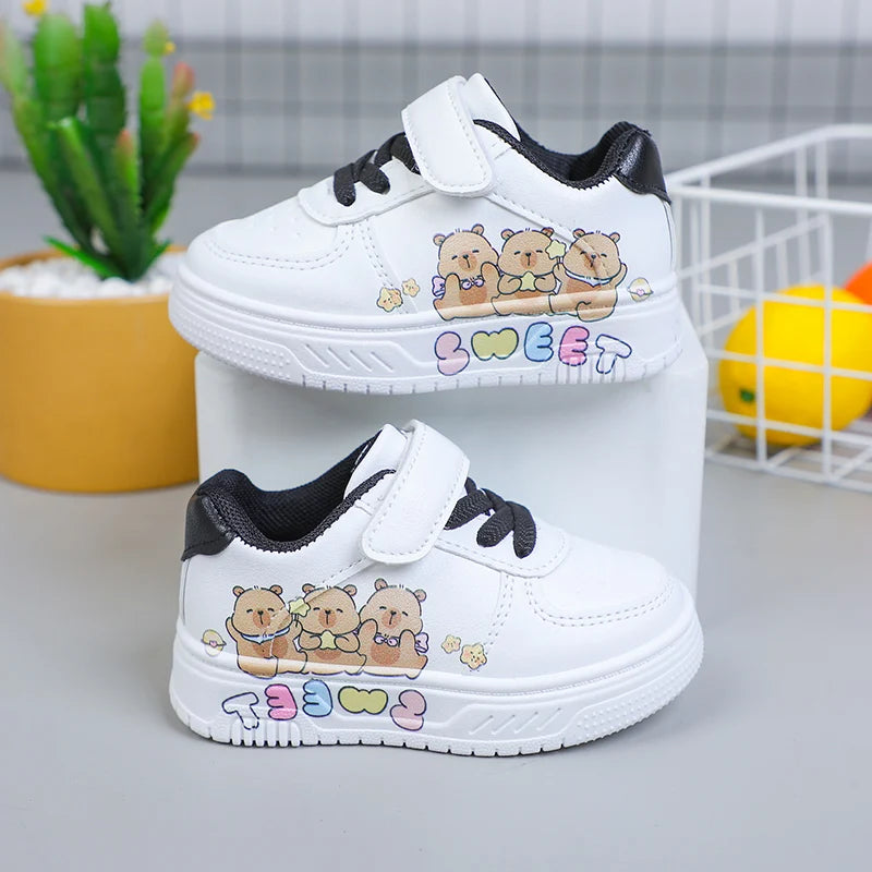 Hot Kids Girls Shoes New Children Sneakers Boys Girls Capybara Cartoon Print Casual Sport Shoe Student White Sweet Toddler Shoes