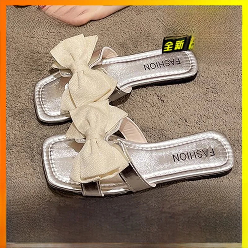 Ele Women's Flat Bot Slippers  Knot Fairy Sle Summer Sandals Faionable Versatile Outdoor Slip-On oes