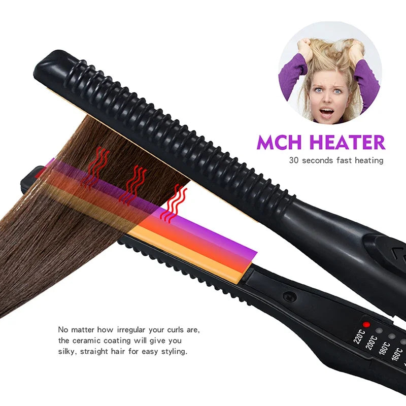 2-in-1 Professional Hair Straightener and Curling Iron Mini Ceramic Straightener with Adjustable Temperature Small Flat Iron