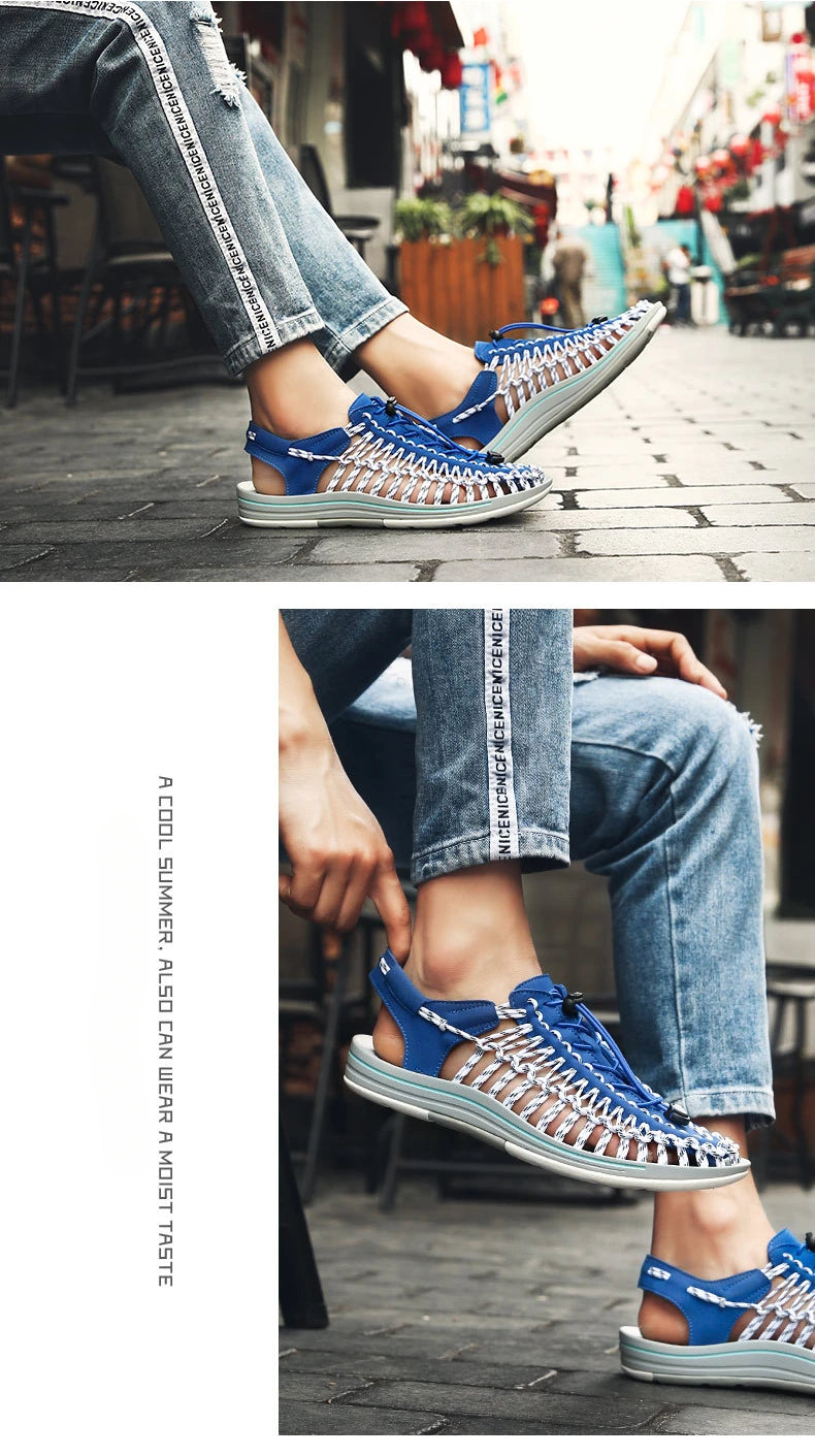 Summer Trend  Men Sandals Handmade Weaving Design Outdoor Beach Slippers Casual Flat Soft Bottom Couple Sandals Sandalias Hombre