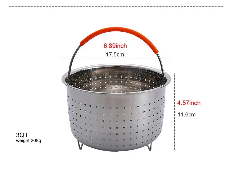 Stainless Steel 304 Steamer Basket With Silicone Feet for Pressure Cooker Accessories with Instant Pot Kitchen Food Strainer