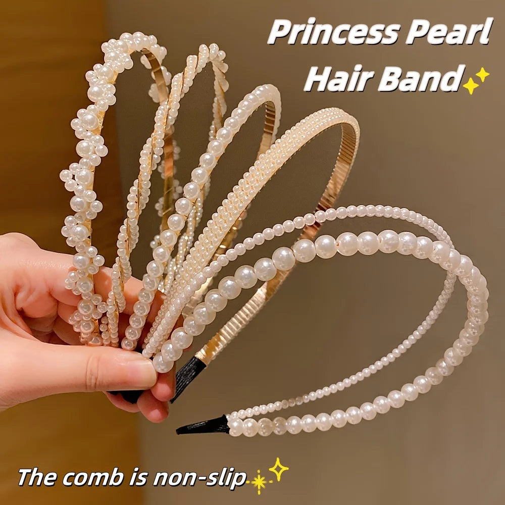 5 Pieces of Girls' Princess Hair Accessories, Children's Imitation Pearl Hairbands, Birthday Hairpins, Baby Flower Girl Headbands