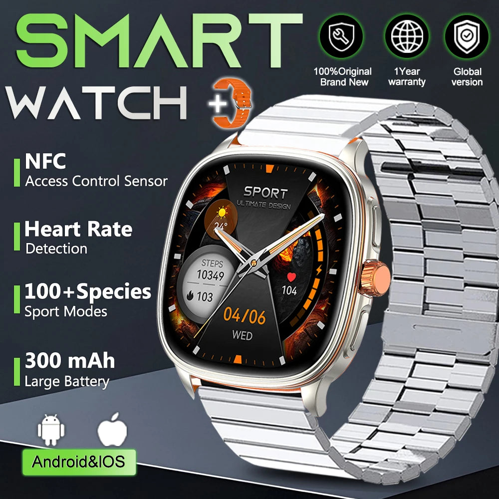 New Smart Watch 1.73" HD Screen NFC Voice Assistant Music Weather Sports Heart Rate High-precision Sensor Waterproof Smart Watch