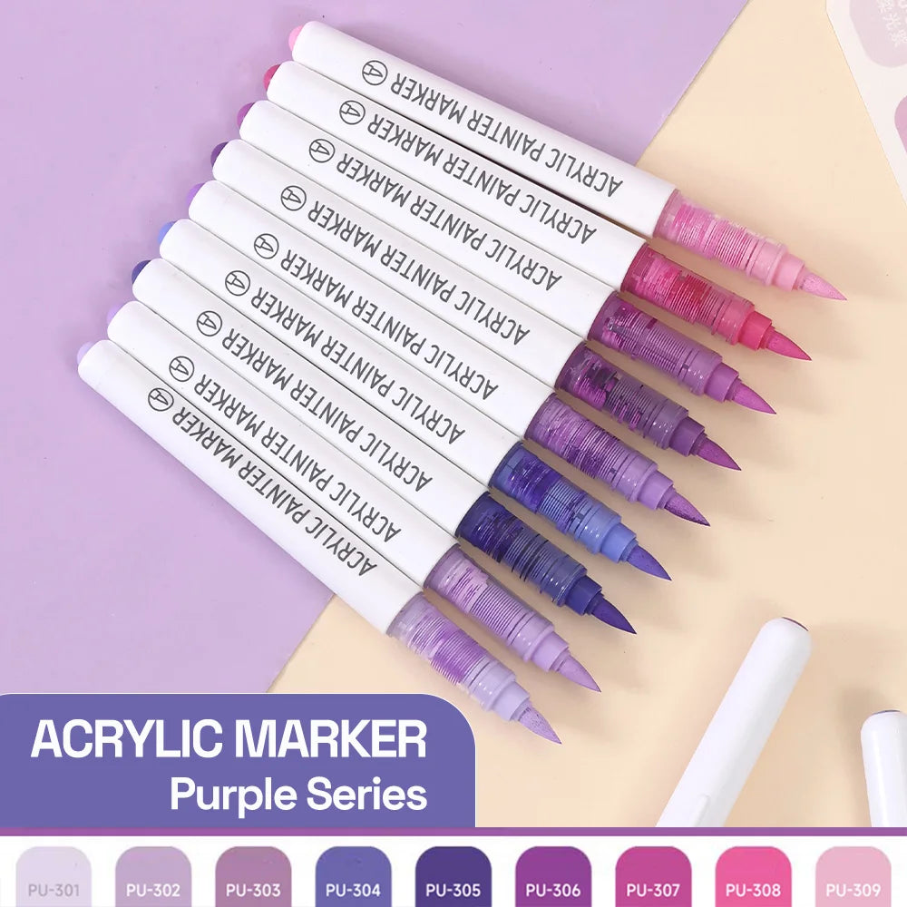 Automatic Ink Control Acrylic Paint Markers, 9 pcs Brush Tip Acrylic Paint Pens set with 7 professional color series