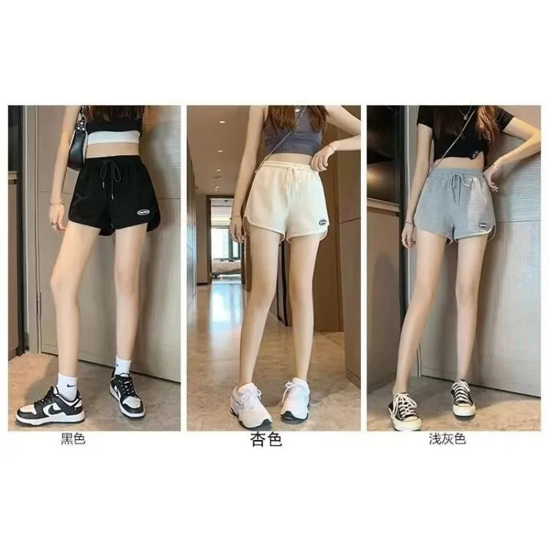 Women Casual Drawstring Sports Shorts Summer Thin High Waist Yoga A-line Shorts Loose Women Running Straight Trousers