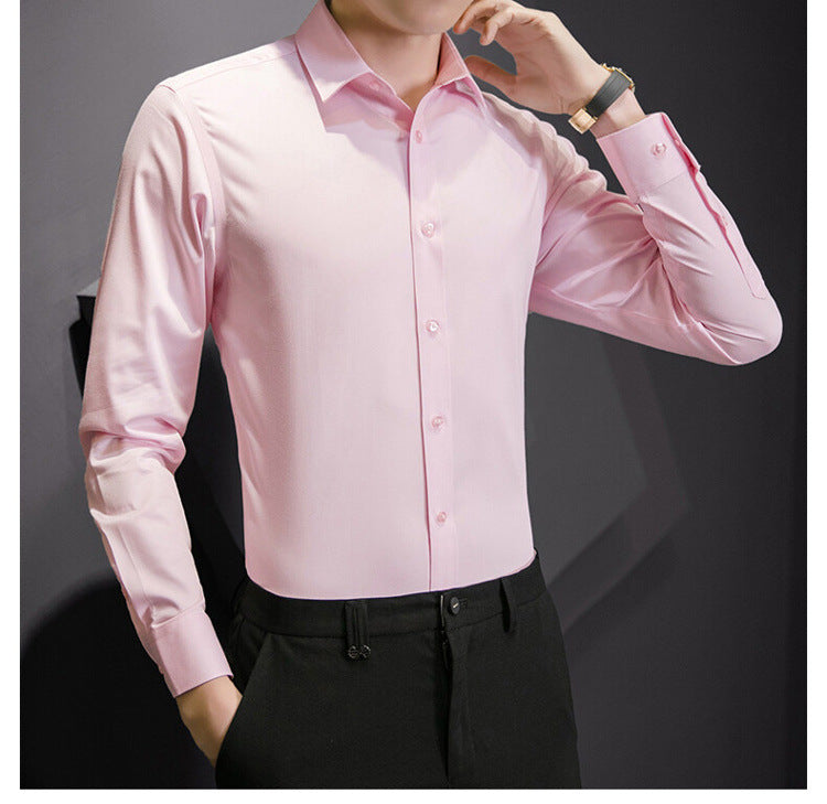 New Plus Size Men Solid Color Business Shirt Fashion Classic Basic Casual Slim White Long Sleeve Shirt Brand Clothes