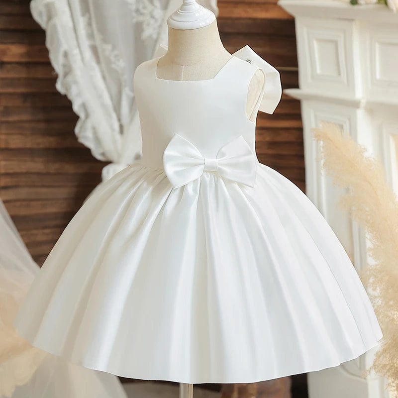 Flower Girl Dresses for Wedding Kids Backless Tulle Tutu  Princess Prom Party Clothes Baby 1st Birthday Baptism White Dress