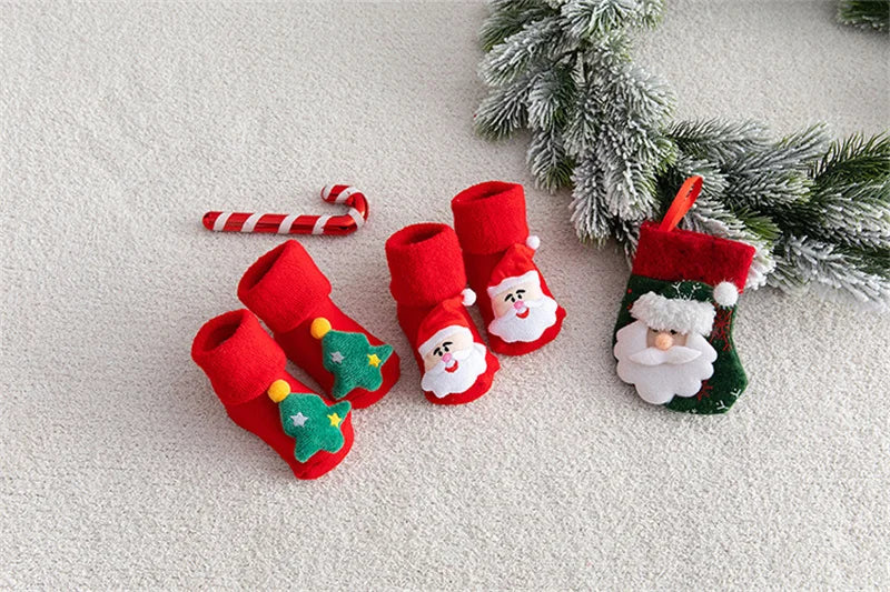 Baby Christmas Socks Newborns Cotton Winter Thickened Short Socks Kids Floor Socks Girls Boys Non-slip Print Toddler Clothing