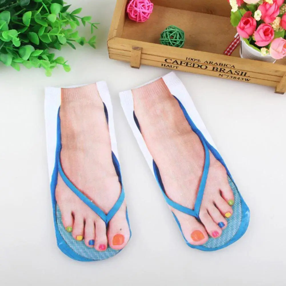 1 Pair 3D Printing Pattern Flip Flop Socks Funny Socks for Women Flip-flop Ankle Socks Low Cut Floor Socks Hosiery Novelty Gifts