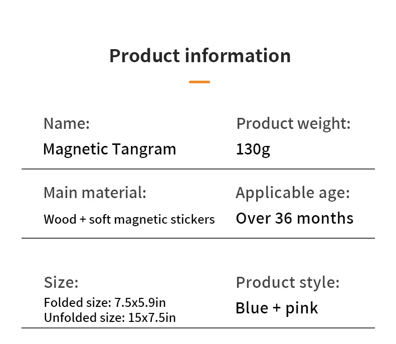 Magnetic Wooden Tangram Block Puzzle Game for Kids - Montessori Educational Intelligence Jigsaw Children's Gift