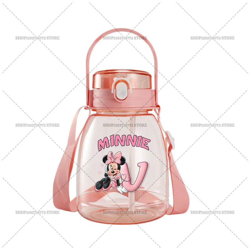 Minnie Mouse Cute Water Bottle with Straw Large Capacity Outdoor Sports Running Jug Letter Anime Plastic Portable Water Cup Gift