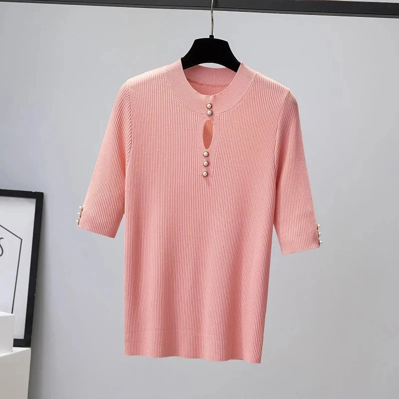 2025 Spring Autumn Korean Fashion Solid Sweater Women Short Sleeve Tops Pull Femme Casual Slim Female Pullover Knitted Clothes