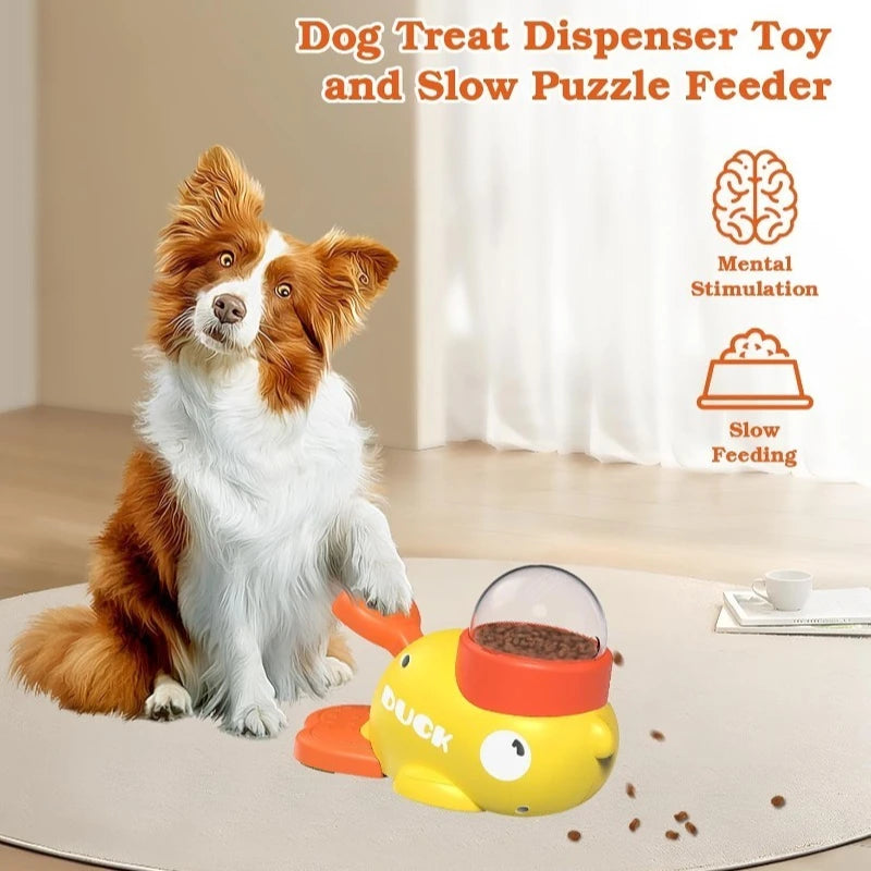 Pet Treat Dispenser-Interactive Dog Toys, Anti Gulping Duck Slow Feeder,cat Dog Treat Dispensing with Button,for Dogs Training