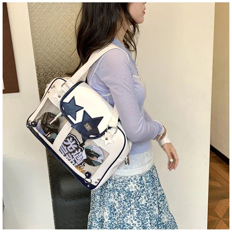 Y2K Trendy Star Ita Bag Lolita Girl Transparent Pocket Fashion Crossbody Bag Women's DIY Display Shoulder Bag Cute Purse Handbag