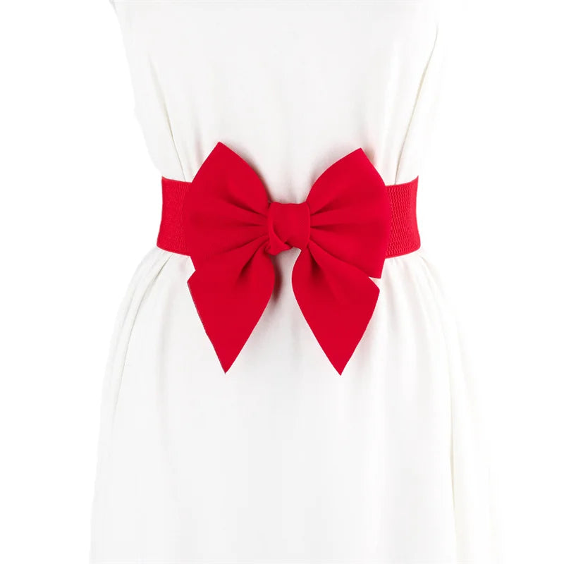 Women Big Bow Waistband  Elastic Wide Waist Belt Fashion Solid Bowknot Waist Straps For Dress Decorate Clothes Accessories