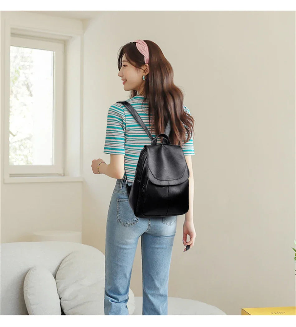Ladies Bookbag Rucksack Women Large Capacity Backpack Purses High Quality PU Leather Female Vintage School Bags Travel Bagpack