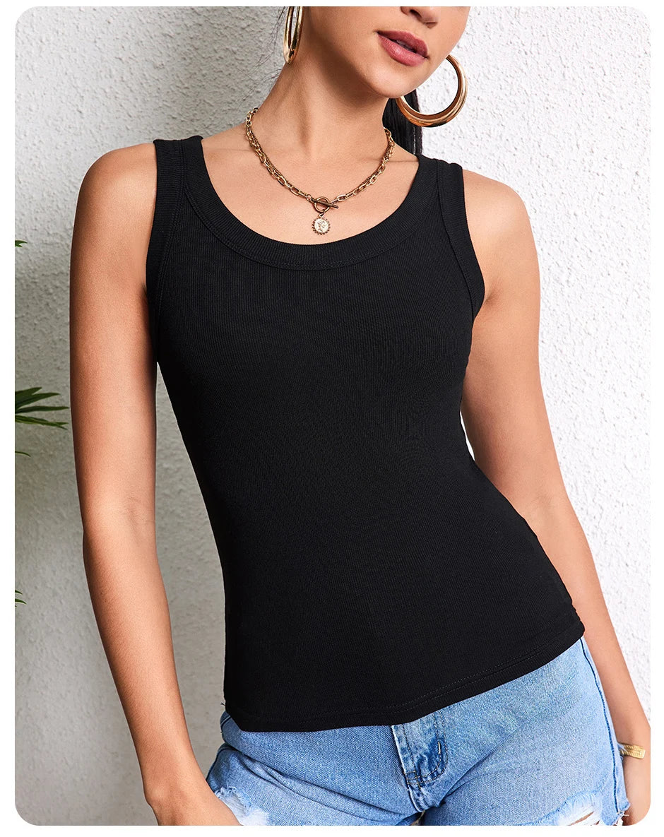 Ladies Four Seasons Solid Color Vest Fashion Joker Young Woman Threaded Camisole plus Size Bottoming Vest