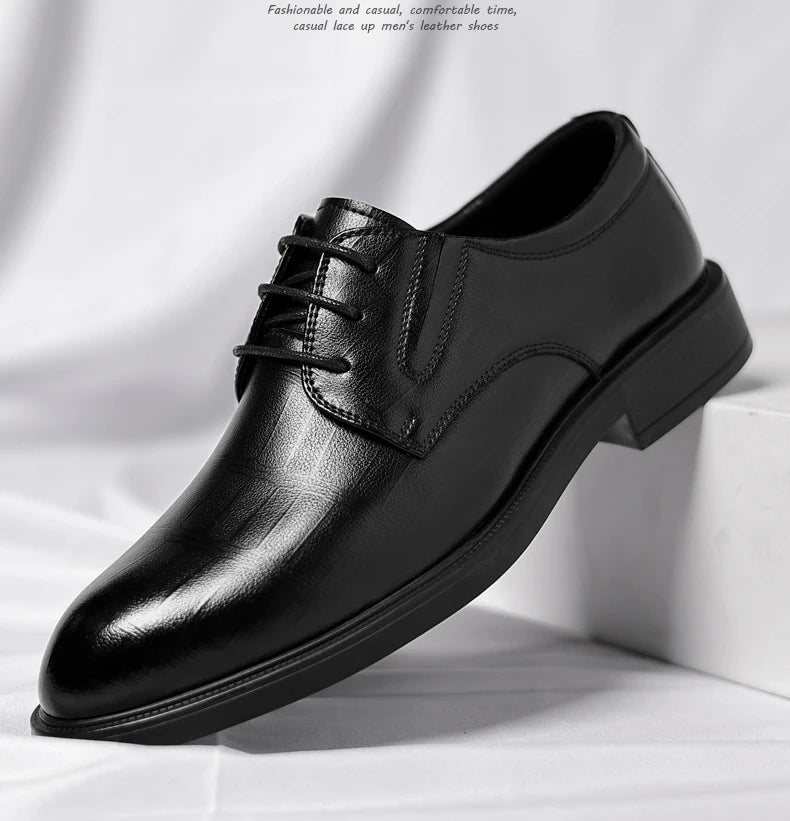 3 6 8cm Heel Men's Dress Shoes New Designer Cow Leather Increase Casual Spring Autumn Black Platform Wedding Shoes Male
