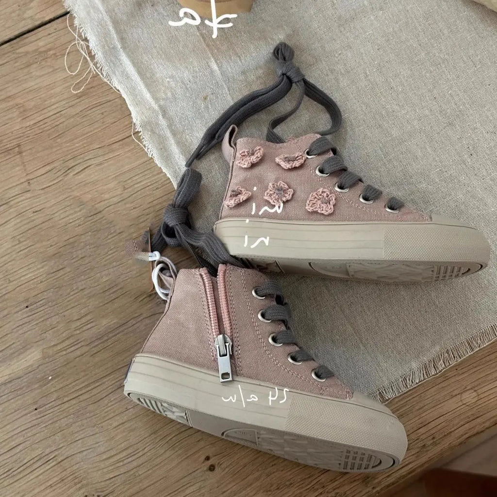 Children High Top Canvas Shoes Baby Soft Casual Shoes Boys Girls Fashion Anti-slip Side Zip Sneakers
