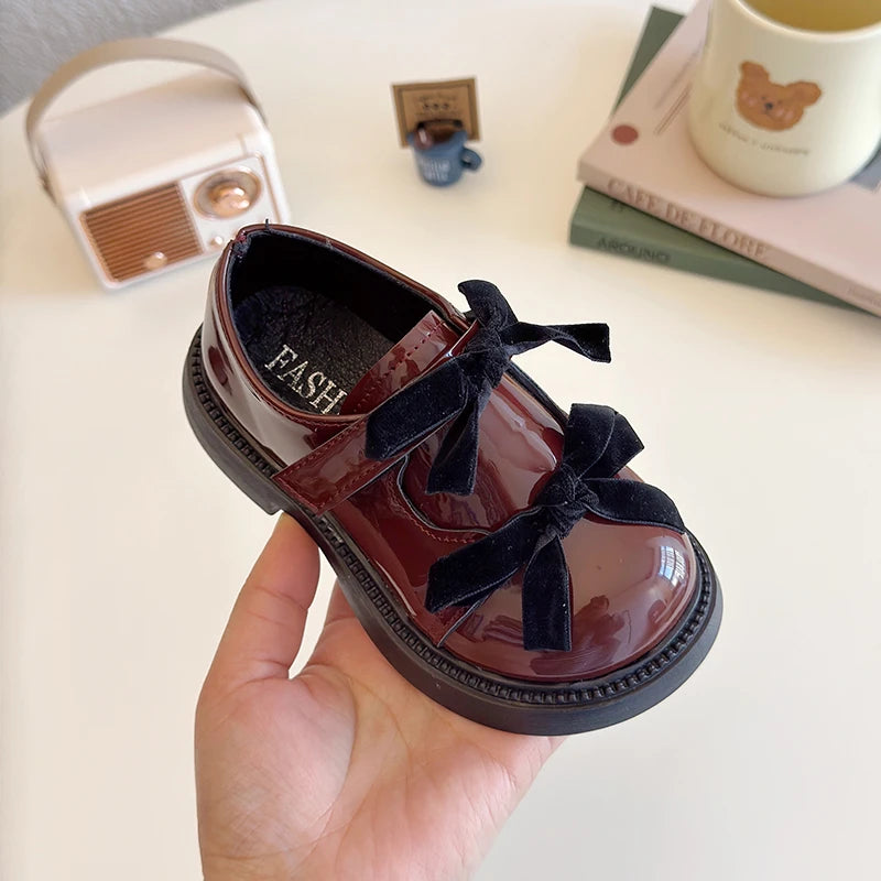 Children Leather Shoes Spring New Princess Shoes for Girls Wine Red Versatile Kids Fashion Wedding Party Mary Jane Shoes Glossy
