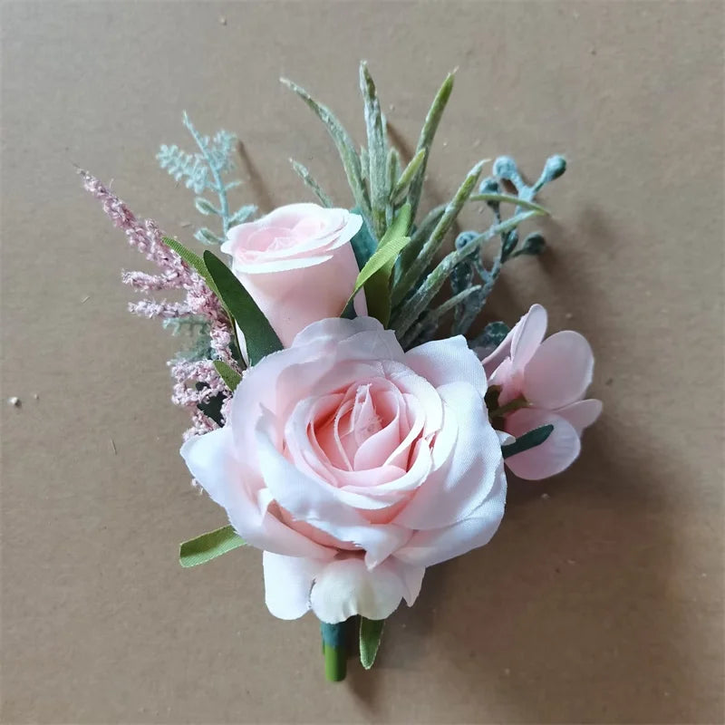 Boutonnieres Flowers Artificial White Roses Silk Ivory Corsage Buttonhole Groomsmen Boutonniere for Men Wedding Accessories