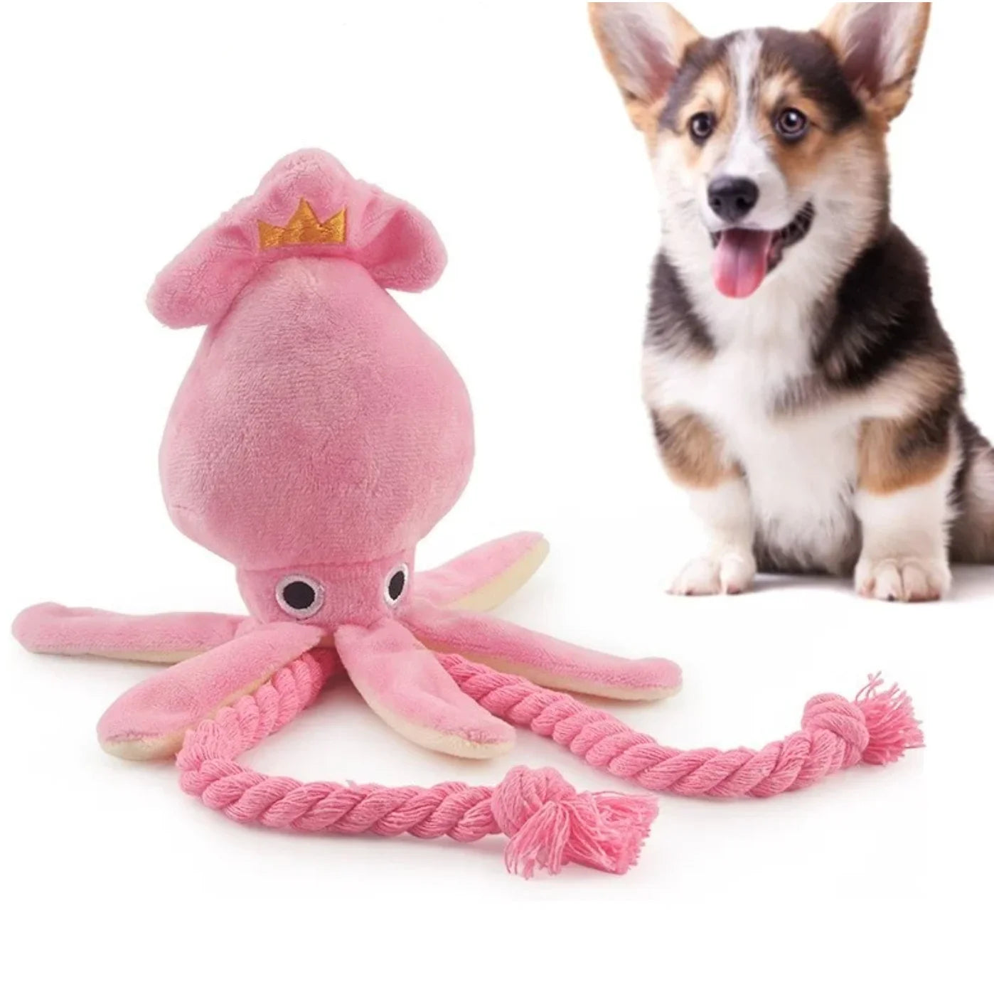 Squid Puppy Pet Dog Chew For Lovely Pink Teeth Cleaning Pet Toys Octopus Plush Toys Supplies BB Small Cute Rope Toy Dog Squeak