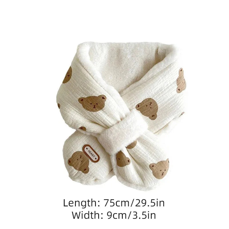 Bear Winter Baby Scarfs Warm Bear Fleece Kids Neck Warmer Cross Children Scarvesfor Girls Boys Baby Accessories 1-6Y