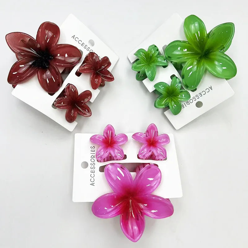 3Pcs/Set Sweet Flower Colroful Gradient Hair Claws Ponytail Cip Clamp Barrettes Hairpins For Women Girl Beach Hair Accessories
