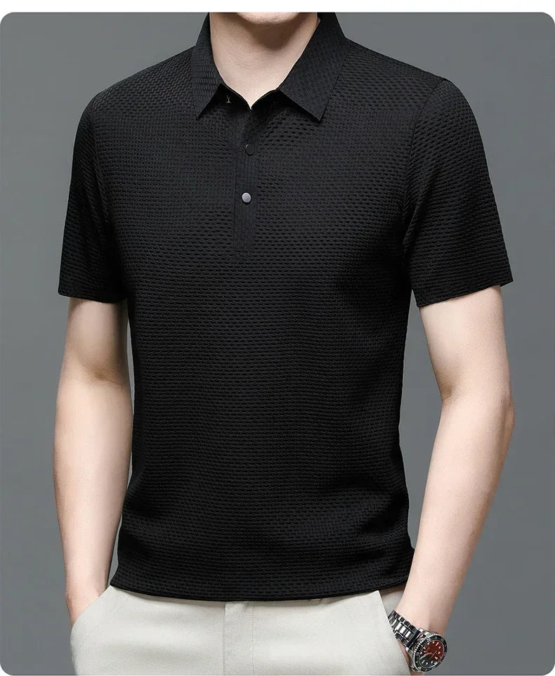 Business Casual Sweat-absorbing Top Brand Clothes Summer New Men's Short Sleeve T-shirt Ice Silk Cool and Breathable POLO Shirt