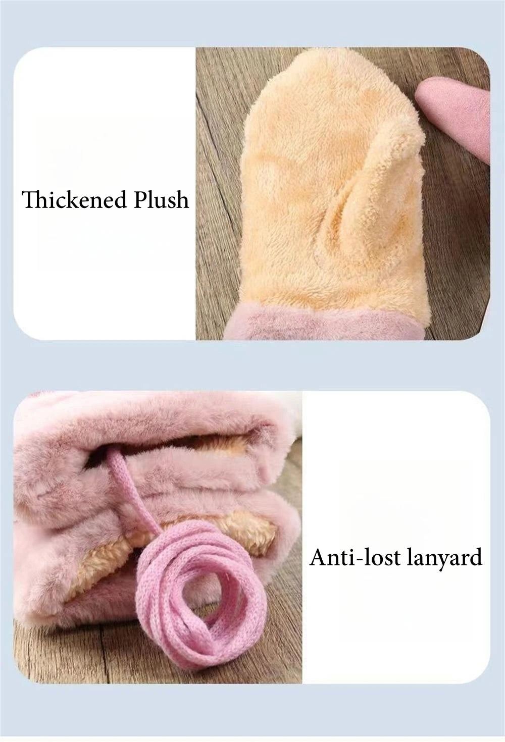 Women's Suede Plush Hanging Neck Gloves Winter Warm Windproof Gloves Outdoor Skiing Cold-Proof Student Mittens Christmas Gift